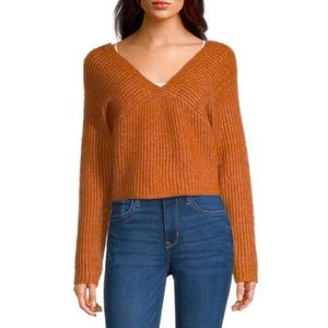 Arizona Jean Burnt Orange V Neck Crop Knit Sweater